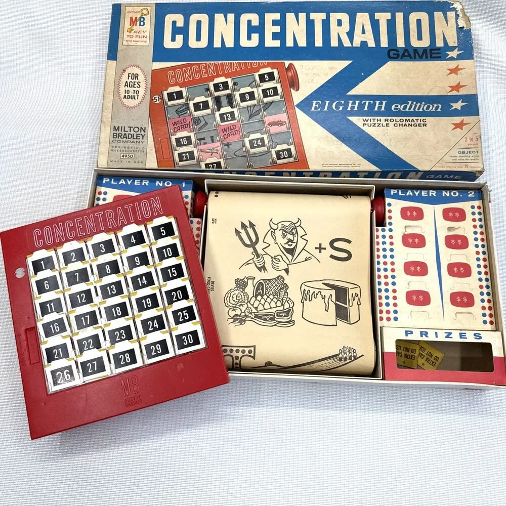 Vintage 1964 Concentration Board Game 8th Edition Milton Bradley No. 4950 USA
